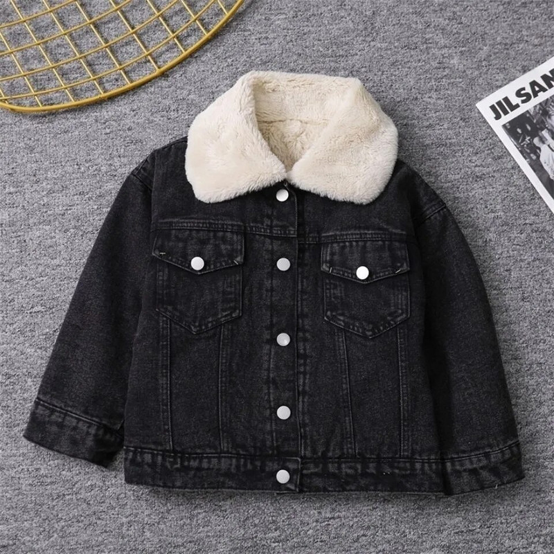 Pusaudžu zēni meitenes rudens ziemas flīsa silta džinsa jaka Big Boys modes burtu apdruka mētelis bērnu apģērbi topi 1-7 gadus veci