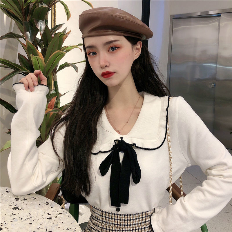 Sieviešu džemperi Femme Chandails sieviešu lelles apkakle, trikotāžas tops 2020. gada rudens un ziemas džemperis.