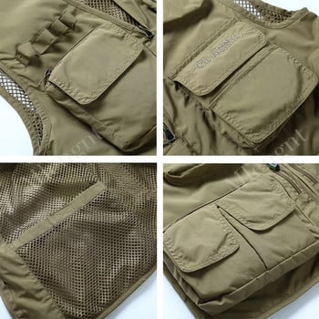 Мъжки летни тънки жилетки с множество джобове Бързосъхнещи мрежести якета без ръкави Разтоварващи голям размер 7XL фотографски жилетки 16 джоба