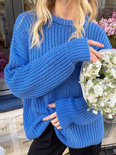 Γυναικείο Πλεκτό Πλεκτό Πουλόβερ Γυναικείο Πλεκτό Πουλόβερ Γυναικείο Μασίφ Στρογγυλή λαιμόκοψη μακρυμάνικο πουλόβερ Γυναικεία Φαρδιά Μόδα Μπλούζες Sueter Feminino