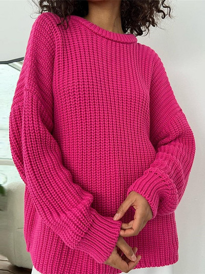 Γυναικείο Πλεκτό Πλεκτό Πουλόβερ Γυναικείο Πλεκτό Πουλόβερ Γυναικείο Μασίφ Στρογγυλή λαιμόκοψη μακρυμάνικο πουλόβερ Γυναικεία Φαρδιά Μόδα Μπλούζες Sueter Feminino