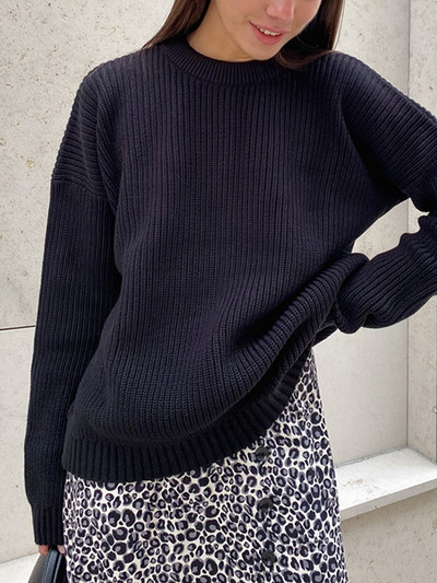 Γυναικείο Πλεκτό Πλεκτό Πουλόβερ Γυναικείο Πλεκτό Πουλόβερ Γυναικείο Μασίφ Στρογγυλή λαιμόκοψη μακρυμάνικο πουλόβερ Γυναικεία Φαρδιά Μόδα Μπλούζες Sueter Feminino