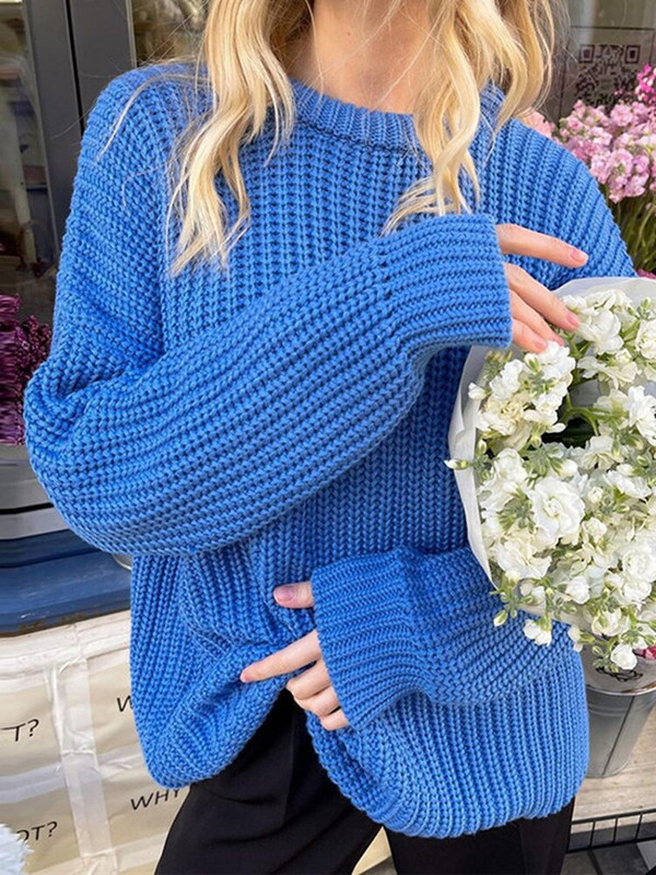 Γυναικείο Πλεκτό Πλεκτό Πουλόβερ Γυναικείο Πλεκτό Πουλόβερ Γυναικείο Μασίφ Στρογγυλή λαιμόκοψη μακρυμάνικο πουλόβερ Γυναικεία Φαρδιά Μόδα Μπλούζες Sueter Feminino