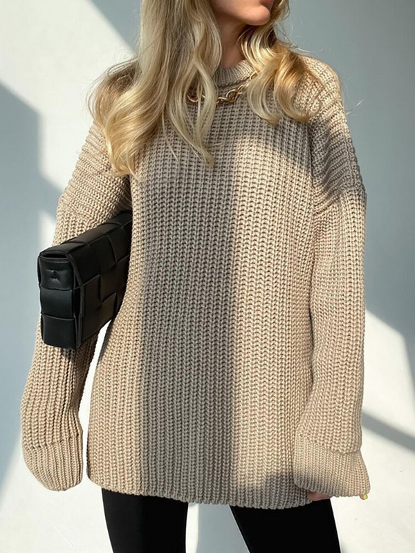 Γυναικείο Πλεκτό Πλεκτό Πουλόβερ Γυναικείο Πλεκτό Πουλόβερ Γυναικείο Μασίφ Στρογγυλή λαιμόκοψη μακρυμάνικο πουλόβερ Γυναικεία Φαρδιά Μόδα Μπλούζες Sueter Feminino