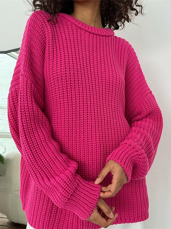 Γυναικείο Πλεκτό Πλεκτό Πουλόβερ Γυναικείο Πλεκτό Πουλόβερ Γυναικείο Μασίφ Στρογγυλή λαιμόκοψη μακρυμάνικο πουλόβερ Γυναικεία Φαρδιά Μόδα Μπλούζες Sueter Feminino