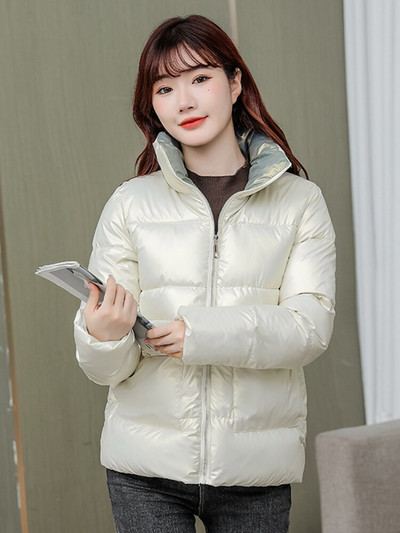 Női téli kabát, hosszú ujjú, zsebekkel, állógallérral