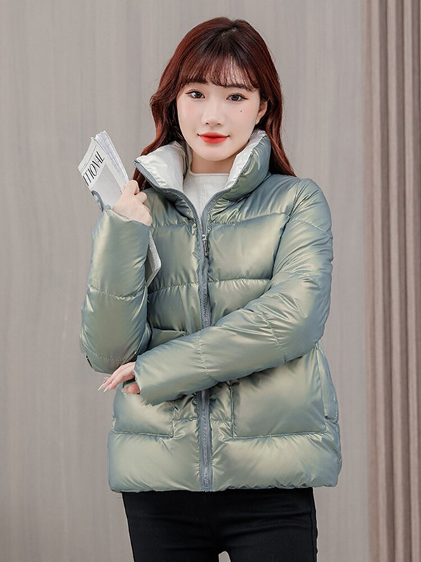 Női téli kabát, hosszú ujjú, zsebekkel, állógallérral