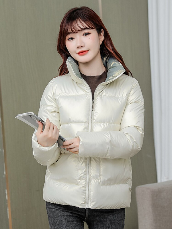 Női téli kabát, hosszú ujjú, zsebekkel, állógallérral