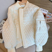 Γυναικείο χειμωνιάτικο τζάκετ 2022 Νέο ρετρό χοντρό τζάκετ με λαιμόκοψη ομοιόμορφο παλτό μπέιζμπολ Γυναικείο πουπουλένιο μπουφάν Φαρδύ λευκό παλτό Y2K