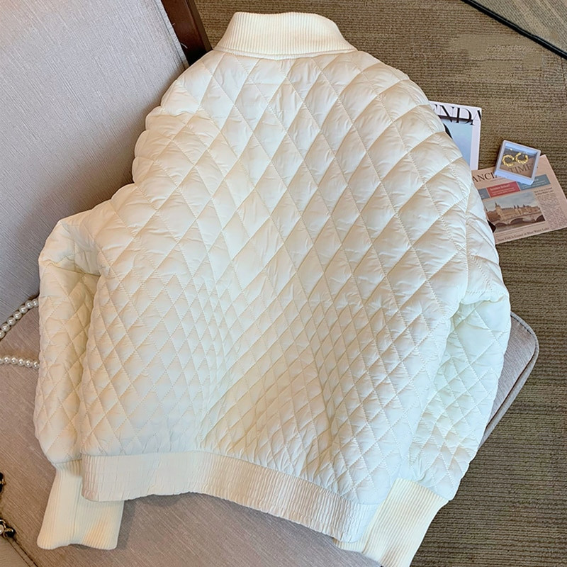 Γυναικείο χειμωνιάτικο τζάκετ 2022 Νέο ρετρό χοντρό τζάκετ με λαιμόκοψη ομοιόμορφο παλτό μπέιζμπολ Γυναικείο πουπουλένιο μπουφάν Φαρδύ λευκό παλτό Y2K