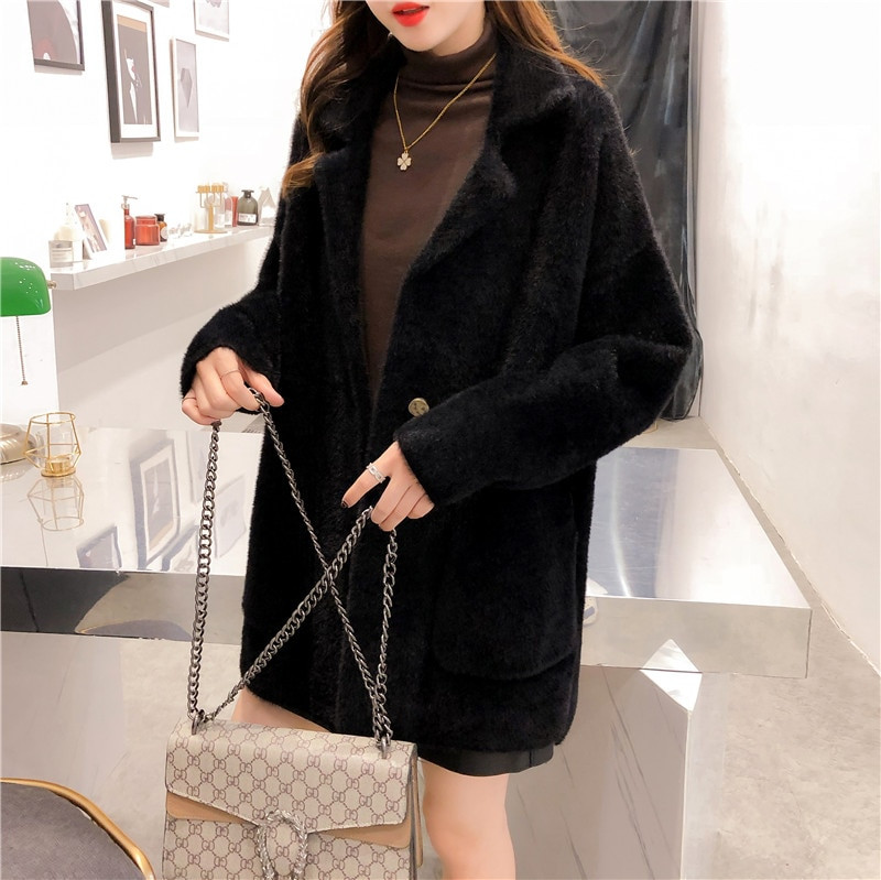 Sieviešu pavasara rudens mākslīgās ūdeles kašmira jakas sieviešu elegants vienkrāsains džemperis Sieviešu džemperis, biezs, silts trikotāžas džemperis