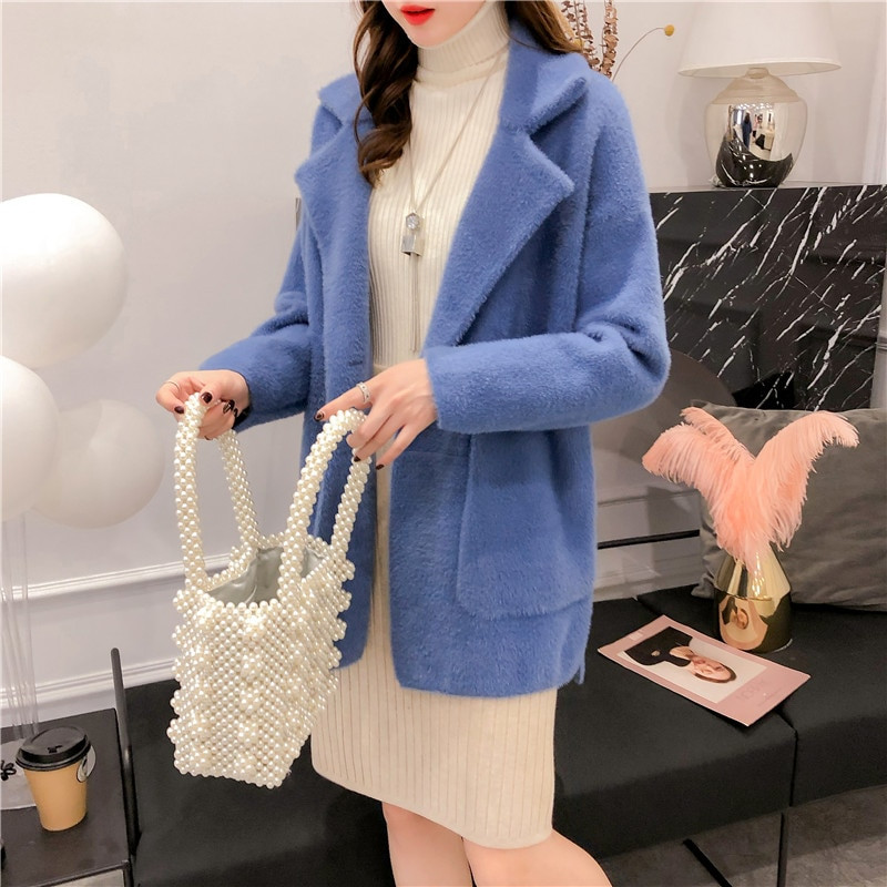 Sieviešu pavasara rudens mākslīgās ūdeles kašmira jakas sieviešu elegants vienkrāsains džemperis Sieviešu džemperis, biezs, silts trikotāžas džemperis