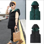 Χειμερινό Παιδικό Γιλέκο Παιδικά Πανωφόρια Φθινοπωρινά Παλτό Παιδικά Ρούχα Ζεστή κουκούλα Βαμβακερά Μακριά Γιλέκο και στις δύο πλευρές για αγόρια 5-15 ετών