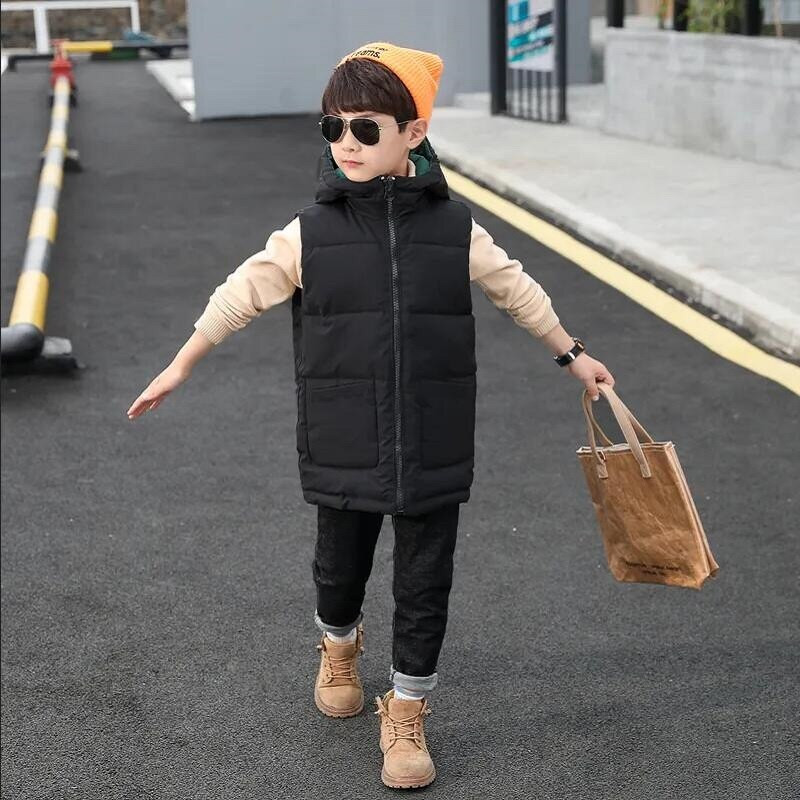 Χειμερινό Παιδικό Γιλέκο Παιδικά Πανωφόρια Φθινοπωρινά Παλτό Παιδικά Ρούχα Ζεστή κουκούλα Βαμβακερά Μακριά Γιλέκο και στις δύο πλευρές για αγόρια 5-15 ετών