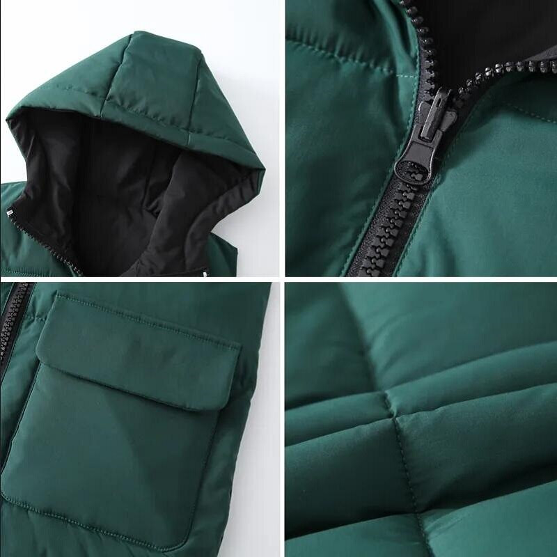 Χειμερινό Παιδικό Γιλέκο Παιδικά Πανωφόρια Φθινοπωρινά Παλτό Παιδικά Ρούχα Ζεστή κουκούλα Βαμβακερά Μακριά Γιλέκο και στις δύο πλευρές για αγόρια 5-15 ετών