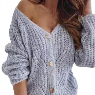 Oversized Off Shoulder Πράσινη Ζακέτα Πουλόβερ Ζακέτα Φθινοπωρινό, Χειμερινό, Κοίλο Πλεκτό Παλτό