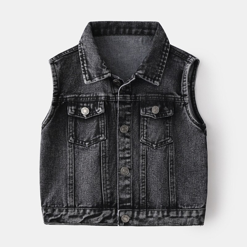 Κορεάτικα Παιδικά Ρούχα Βρεφικά Αγόρια Παλτό Μόδα Τζιν Γιλέκο 2021 Άνοιξη Νέο Παιδικό Καθαρό χρώμα Βαμβακερό αμάνικο μπουφάν με κουμπί