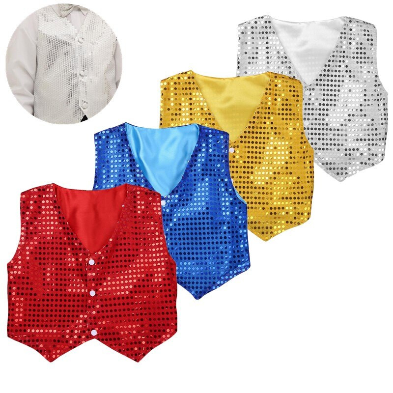 Bērnu hiphopa apģērbi sequin deju veste zēniem Helovīna burvju veste sviedri Džeza balles deju skatuves apģērbi