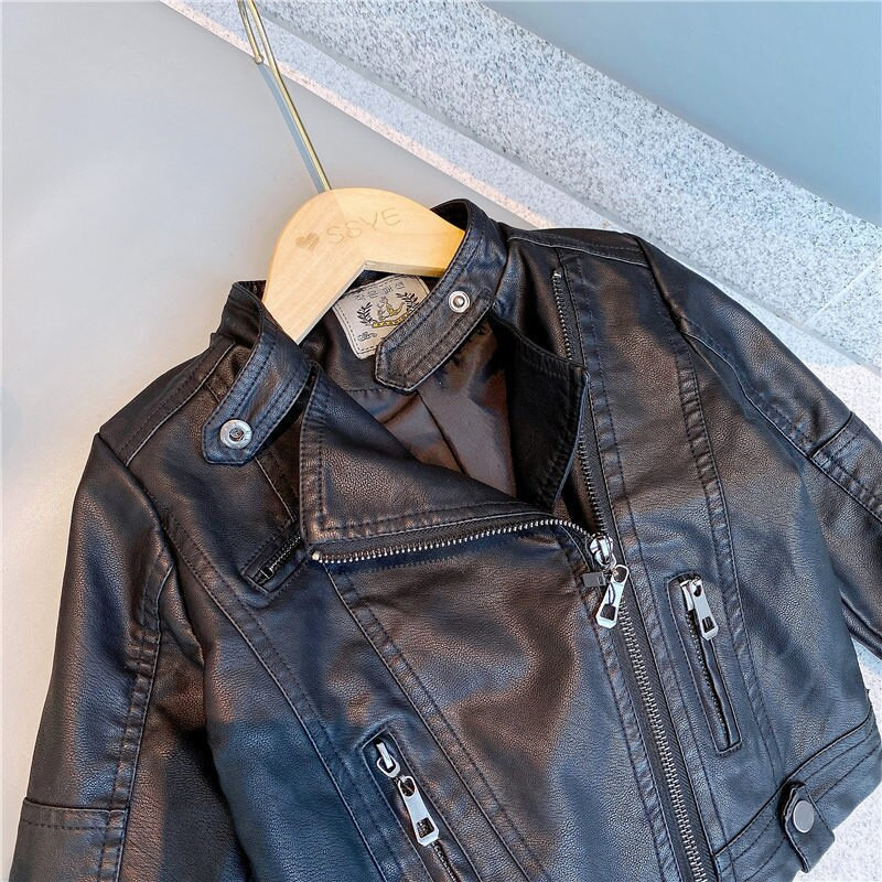 Ανοιξιάτικα Μπουφάν Κοριτσίστικο Παιδικό Δερμάτινο Μπουφάν για Κοριτσίστικα Παλτό 2-7 χρονών Μαύρο Μπουφάν με φερμουάρ Παιδική Μόδα