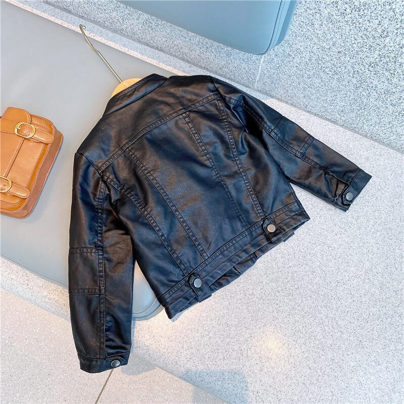 Ανοιξιάτικα Μπουφάν Κοριτσίστικο Παιδικό Δερμάτινο Μπουφάν για Κοριτσίστικα Παλτό 2-7 χρονών Μαύρο Μπουφάν με φερμουάρ Παιδική Μόδα