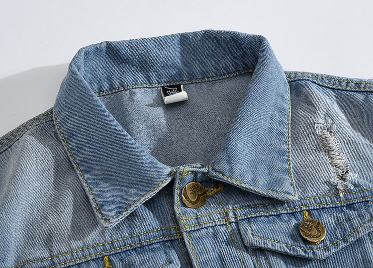 HOO 2022 Ανδρικό ανοιχτό μπλε τζιν γιλέκο νεανικό σκισμένο μοντέρνο γιλέκο πέτο