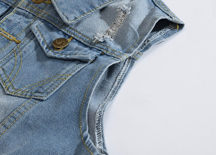 HOO 2022 Ανδρικό ανοιχτό μπλε τζιν γιλέκο νεανικό σκισμένο μοντέρνο γιλέκο πέτο