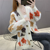 2022. gada pavasara rudens Sieviešu jauns džemperis jakas Sieviešu V veida kakla trikotāžas mēteļi Sieviešu virsdrēbes ar garām piedurknēm ar apdruku E25