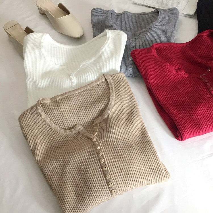 Νέο Retro Slim V λαιμόκοψη Πουλόβερ Εσωτερικό πουλόβερ Γυναικείο λεπτό μακρυμάνικο πλεκτό Basic τοπ φθινόπωρο και χειμώνα