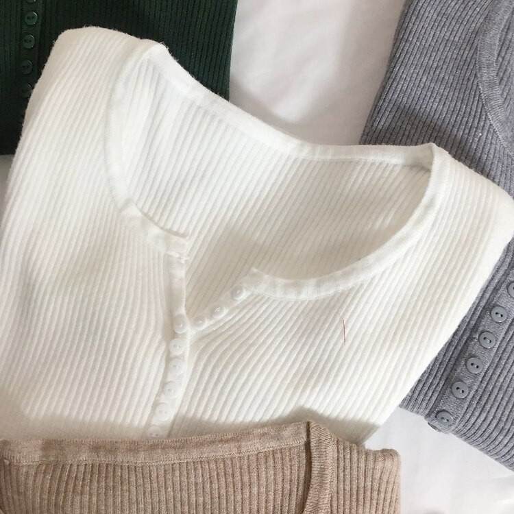 Νέο Retro Slim V λαιμόκοψη Πουλόβερ Εσωτερικό πουλόβερ Γυναικείο λεπτό μακρυμάνικο πλεκτό Basic τοπ φθινόπωρο και χειμώνα