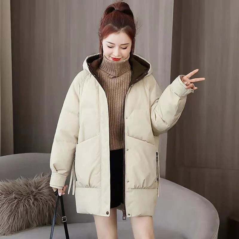 Jauna 2022. gada ziemas jaka Sieviešu Parkas Mētelis ar kapuci Ikdienas garš mētelis Kokvilnas odere Parka Siltas sieviešu jakas Virsdrēbes