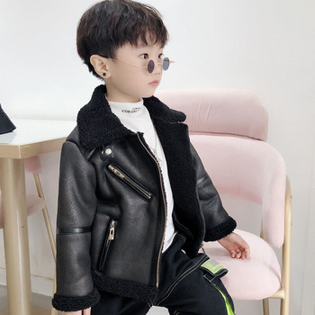 Φθινοπωρινή χειμερινή μόδα 2021 Baby Faux Leather Boys Jacket Fleece Παχύ Ζεστό Μπουφάν Αγορικά Παλτό Παιδικά Casual Νέα Εξωτερικά Ενδύματα D239