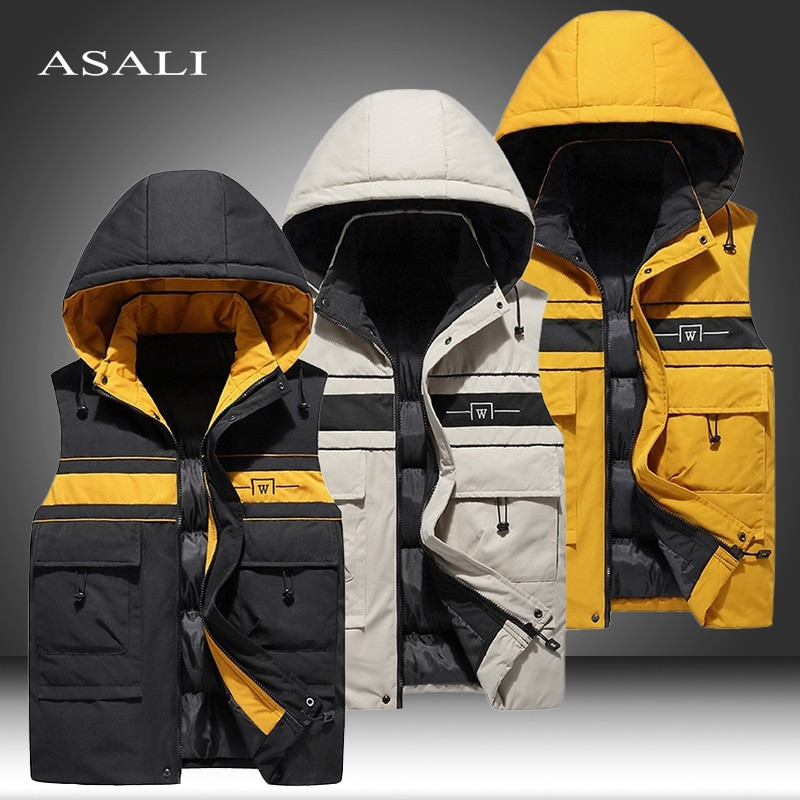 Šiltas gobtuvas Neperšlampamos striukės Parka Žieminės liemenės 2022 m. Vyriška striukė Rudeninė laisvalaikio striukė be rankovių su gobtuvu kelių kišenių liemenė