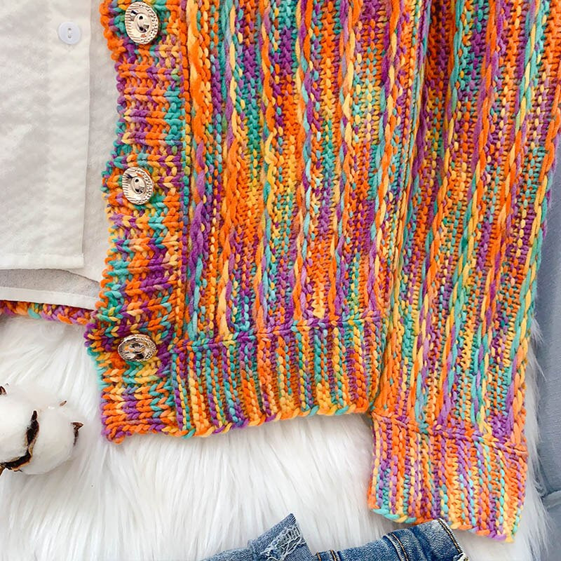 Színes virág vonalú pulóver dzseki női kardigán 2022 őszi új kötött pulóver felső koreai változata