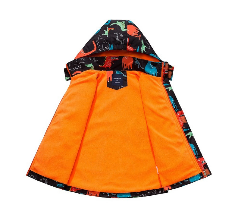Boys Dinosaur Print Ūdensizturīga jaka ar kapuci samta silta rāvējslēdzēja jaka krekls jaka vējjaka Jaqueta