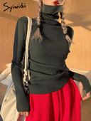 Syiwidii Γυναικεία πουλόβερ με ζιβάγκο Πουλόβερ Φθινόπωρο 2022 Μόδα μαλακό πουλόβερ με λεπτή εφαρμογή Μακρυμάνικα χειμωνιάτικα ρούχα Μπλε μαύρα μπλουζάκια