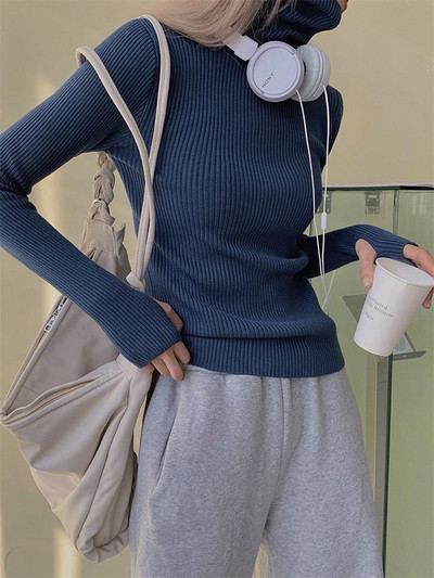 Syiwidii Γυναικεία πουλόβερ με ζιβάγκο Πουλόβερ Φθινόπωρο 2022 Μόδα μαλακό πουλόβερ με λεπτή εφαρμογή Μακρυμάνικα χειμωνιάτικα ρούχα Μπλε μαύρα μπλουζάκια