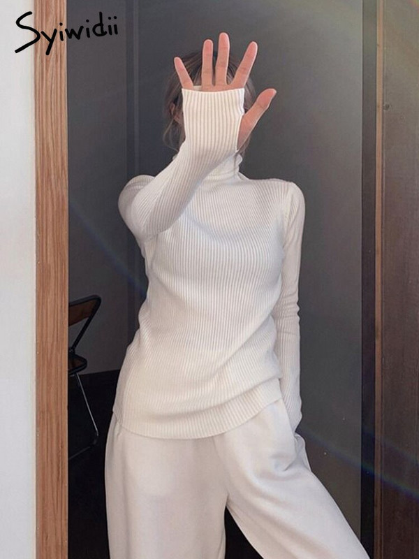 Syiwidii Γυναικεία πουλόβερ με ζιβάγκο Πουλόβερ Φθινόπωρο 2022 Μόδα μαλακό πουλόβερ με λεπτή εφαρμογή Μακρυμάνικα χειμωνιάτικα ρούχα Μπλε μαύρα μπλουζάκια