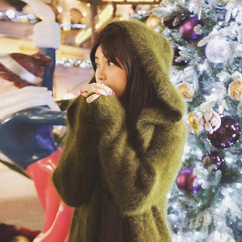 Najprodavaniji dugi džemper od prirodnog nerca i kašmira s kapuljačom Pravi topli kardigani Ženski s kapuljačom Ženski dugi kaput wsr538