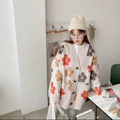 Džemper dugih rukava Ženska modna jesen i zima 2022. Nova modna bluza s V-izrezom i printom Široka pletena jakna u zapadnom stilu