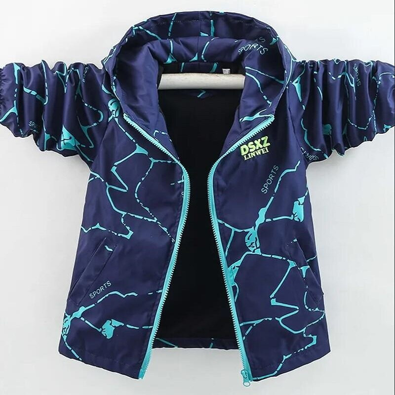 Bērnu Virsdrēbes Vēja necaurlaidīgs zēnu Flīsa Jaka Mētelis Pavasara Rudens Mode Karikatūra Jaka ar kapuci zēniem Bērnu apģērbi 4-15 g.v.