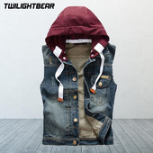 Muški traper prsluk s kapuljačom, prevelika jakna bez rukava, kaput, retro ulična odjeća, ležerna jakna, muška odjeća, gornja odjeća, jakne MF4E828