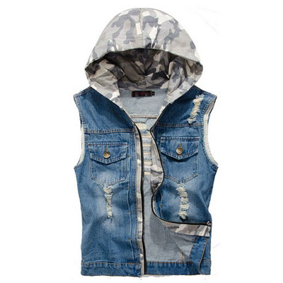 Muški traper prsluk s kapuljačom, prevelika jakna bez rukava, kaput, retro ulična odjeća, ležerna jakna, muška odjeća, gornja odjeća, jakne MF4E828