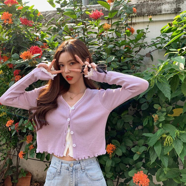 Sieviešu džemperi Jaciņa Ice Silk Trikotāžas Sieviešu rudens Slim Fit V veida kakla īss tops