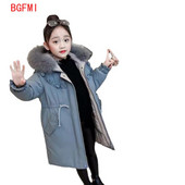 Meiteņu ziemas apģērba mētelis 2022. gada jauna kokvilnas parka jaka, gara, bieza kokvilnas drēbes, pusaudzes meitenes ziemas apģērbi, mākslīgās kažokādas apkakle