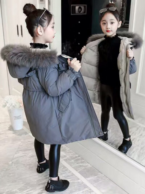 Meiteņu ziemas apģērba mētelis 2022. gada jauna kokvilnas parka jaka, gara, bieza kokvilnas drēbes, pusaudzes meitenes ziemas apģērbi, mākslīgās kažokādas apkakle