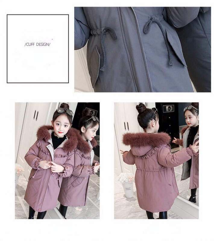Meiteņu ziemas apģērba mētelis 2022. gada jauna kokvilnas parka jaka, gara, bieza kokvilnas drēbes, pusaudzes meitenes ziemas apģērbi, mākslīgās kažokādas apkakle