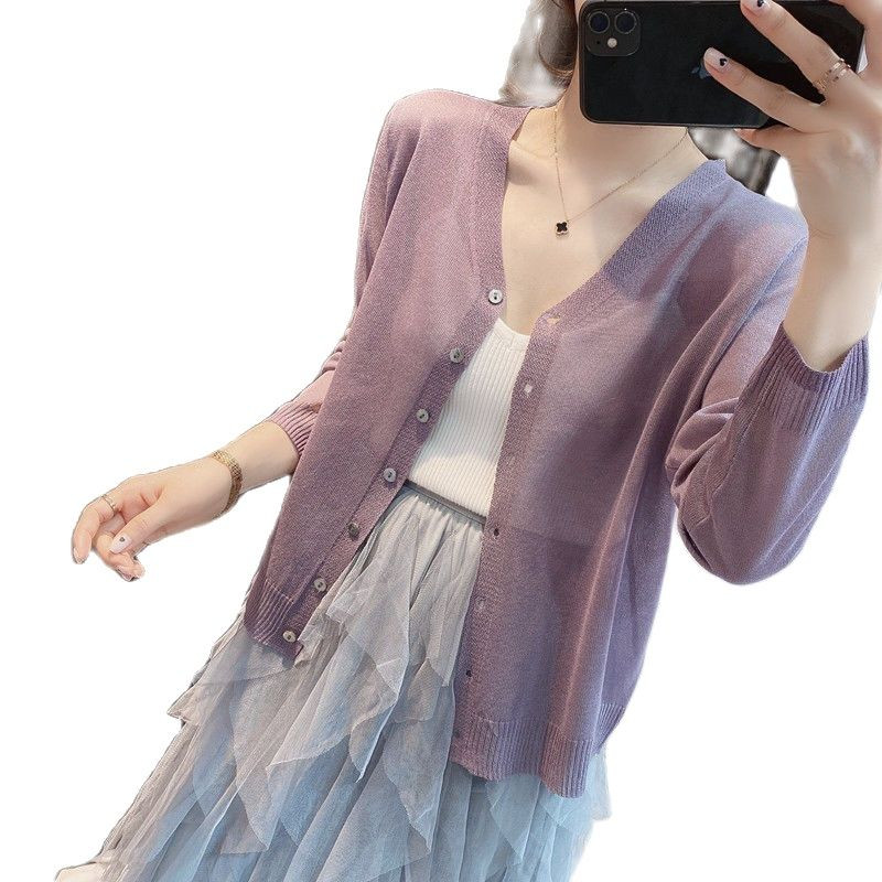 Trikotāžas jaka sieviešu vasaras plānā daļa 2021 jauns ledus zīda saules aizsargapģērbs vienkārša jaka P3 1181