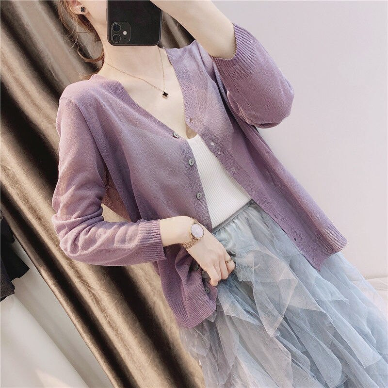 Trikotāžas jaka sieviešu vasaras plānā daļa 2021 jauns ledus zīda saules aizsargapģērbs vienkārša jaka P3 1181