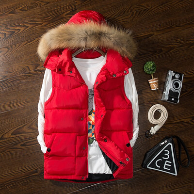 Φθινοπωρινό χειμωνιάτικο γούνινο γιακά ανδρικό γιλέκο με κουκούλα Casual Λεπτά Ζεστά Γυναικεία Αμάνικα Μπουφάν Παλτό Νεανικά Ανδρικά Γιλέκα