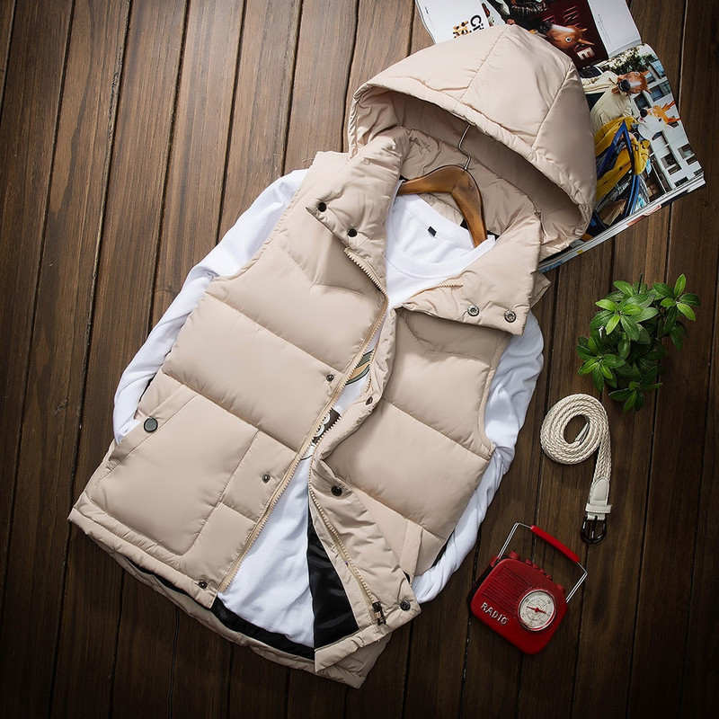 Φθινοπωρινό χειμωνιάτικο γούνινο γιακά ανδρικό γιλέκο με κουκούλα Casual Λεπτά Ζεστά Γυναικεία Αμάνικα Μπουφάν Παλτό Νεανικά Ανδρικά Γιλέκα